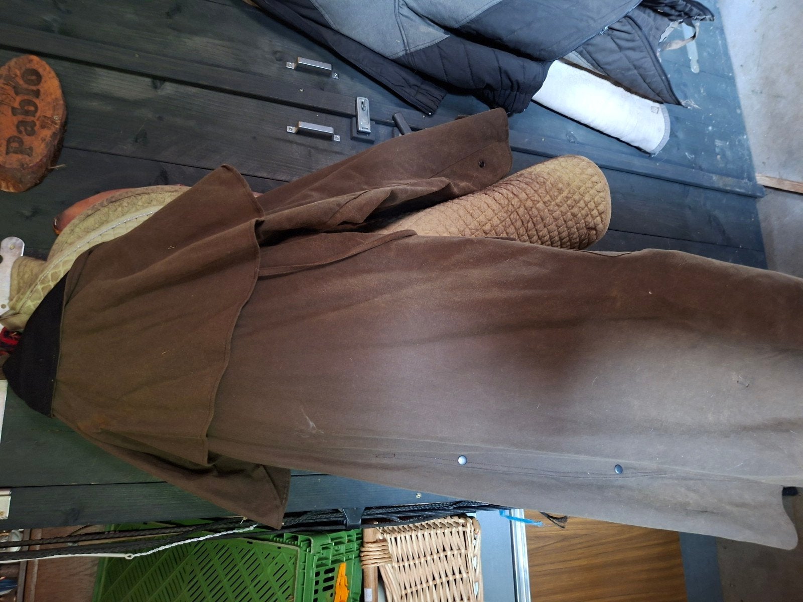 Bruine gewaxte katoenen jas met geruite voering, Ophalen of Verzenden, Gedragen, Maat 42/44 (L), Bruin