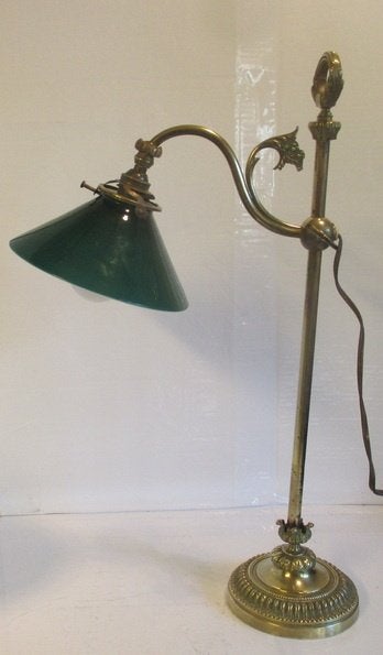 mooie antieke bronzen bureaulamp groene kap, Verzenden
