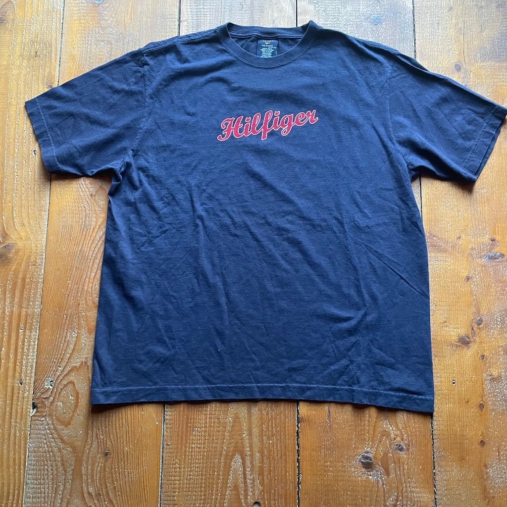 Vintage Tommy Hilfiger Script T-shirt - Maat XL - A-279, Tommy Hilfiger, Maat 56/58 (XL), Gedragen, Tommy Hilfiger