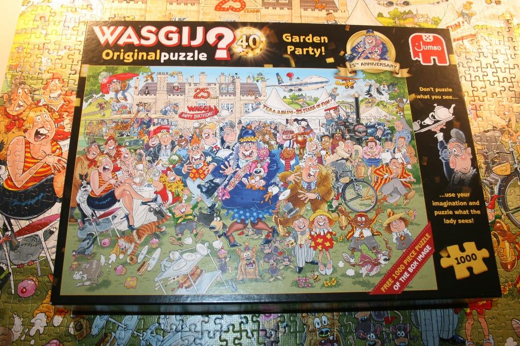 Legpuzzel Wasgij Original 40 - Garden Party - 2x 1000 st, Ophalen of Verzenden, 500 t/m 1500 stukjes, Zo goed als nieuw