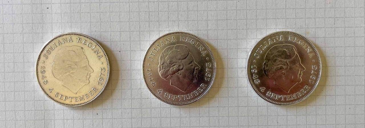 Set van 3 zilveren 10 gulden munten Juliana 1973, Postzegels en Munten, Munten | Nederland, Koningin Juliana, Setje, Zilver, Ophalen of Verzenden