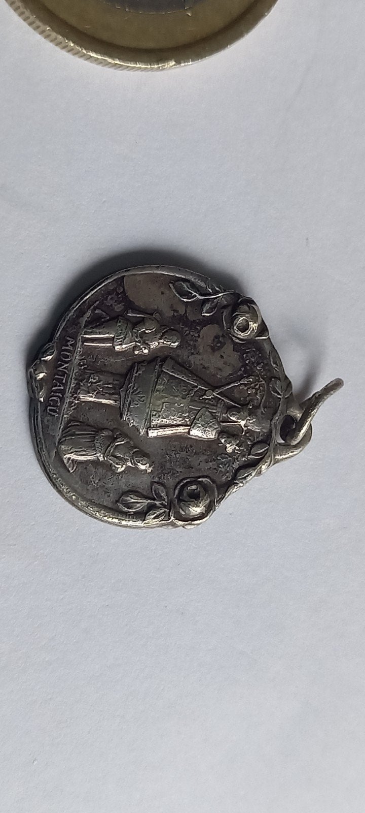 Antieke Verzilverde Medaille Maria Montaigu & Christus, Antiek en Kunst, Ophalen of Verzenden