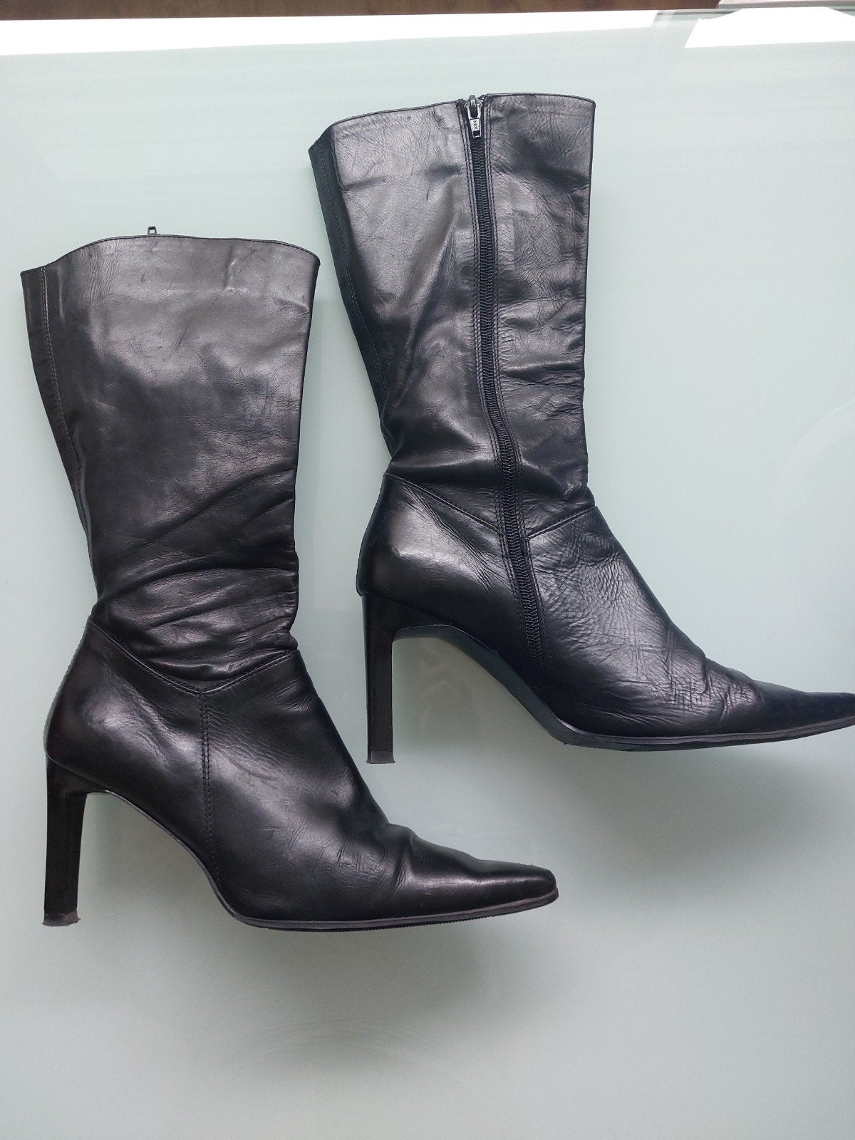 Zwarte leren halfhoge laarzen Linea Zeta mt 39, Kleding | Dames, Schoenen, Hoge laarzen, Zwart, Ophalen of Verzenden, Zo goed als nieuw