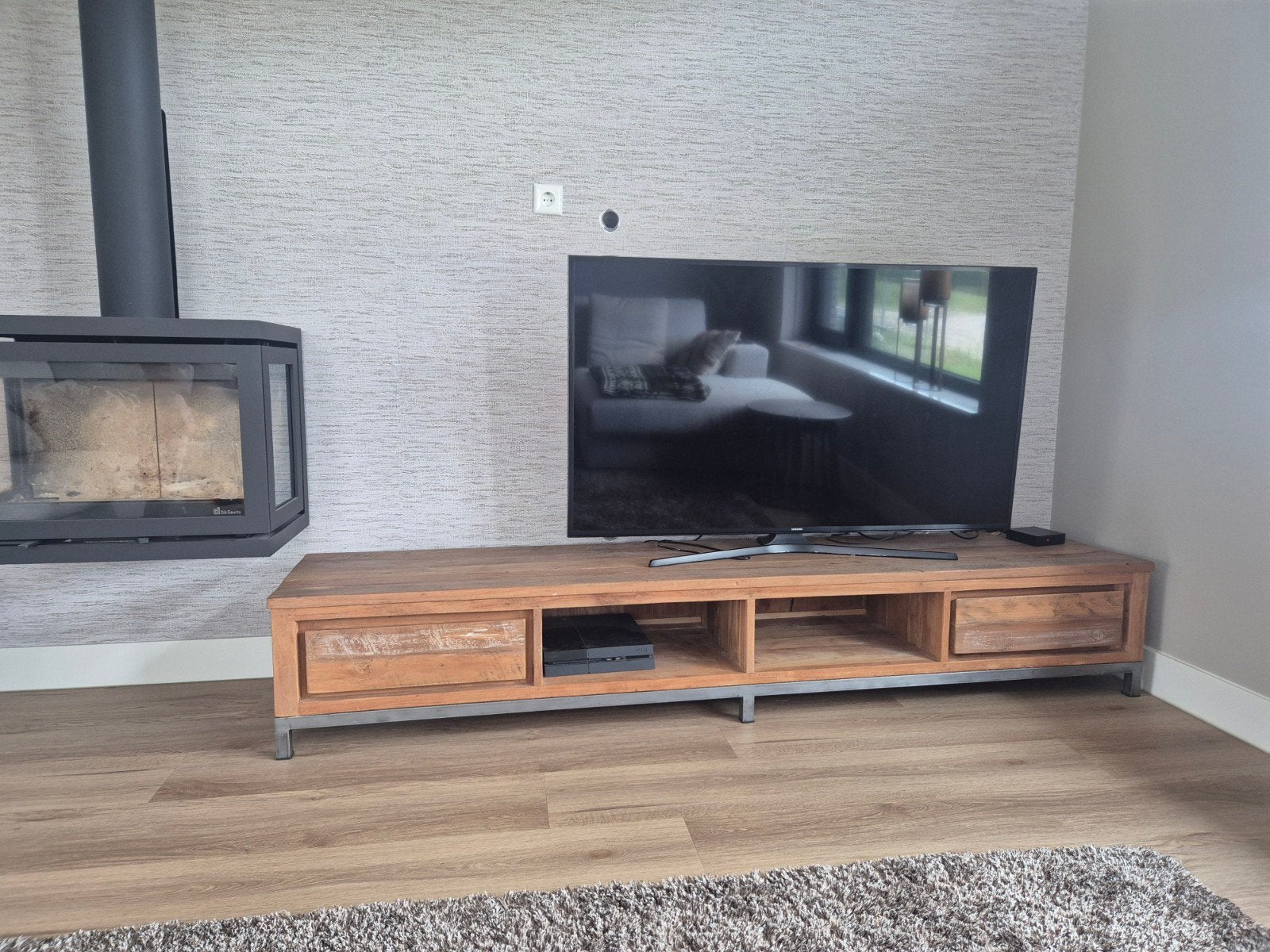 TV meubel - teak hout - bieden, Ophalen, 200 cm of meer, Teakhout, Zo goed als nieuw