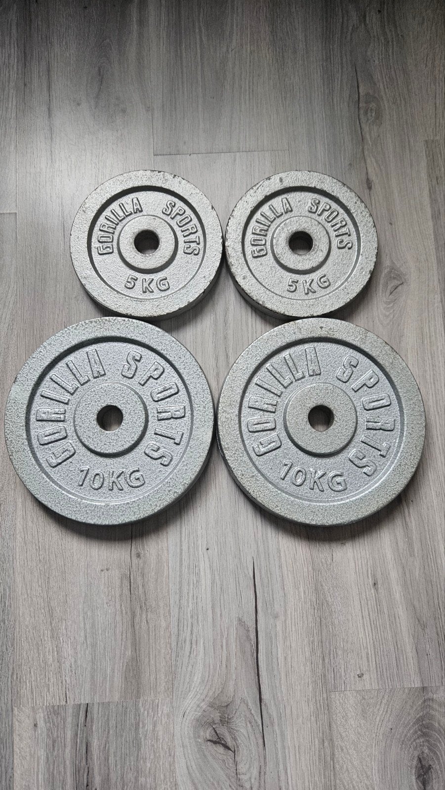 Gorilla Sports Gietijzeren Halterschijven - 2x10kg, 2x5kg, Ophalen, Zo goed als nieuw, Benen, Dumbbell