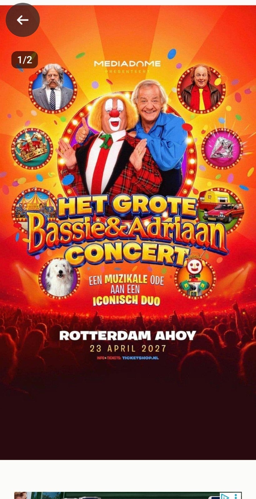 2 kaartje voor concert Bassie en Adriaan in Ahoy