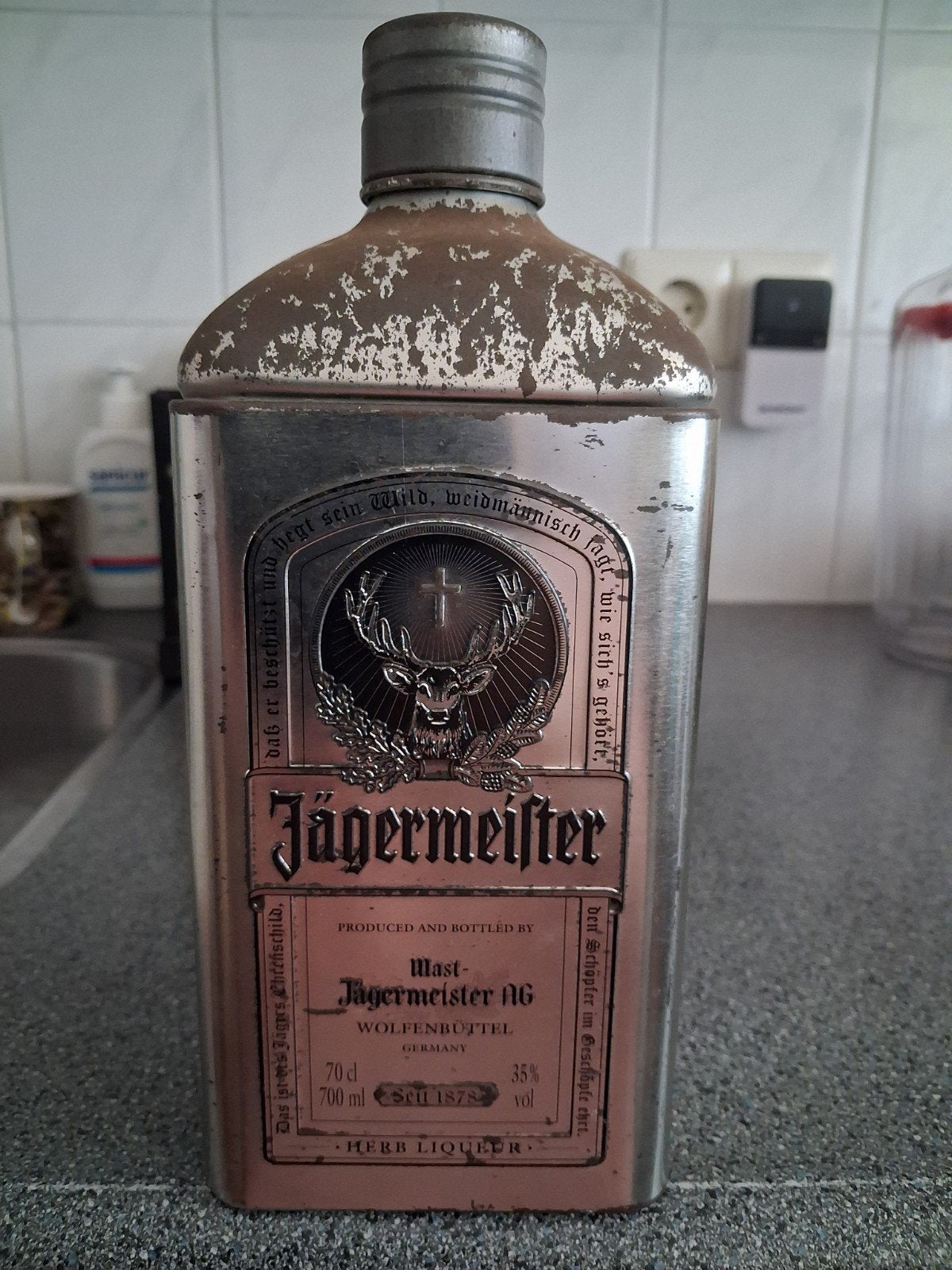 BIJZONDER ZÉÉR OUD GROOT JÄGERMEISTER BLIK 700 ML 35%, Ophalen of Verzenden