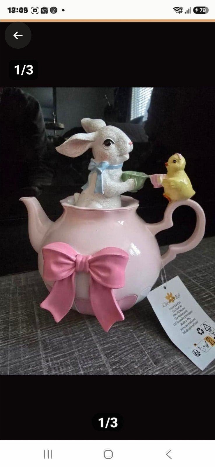 Een charmante theepot met een konijn dat uit de theepot, Verzamelen, Ophalen of Verzenden