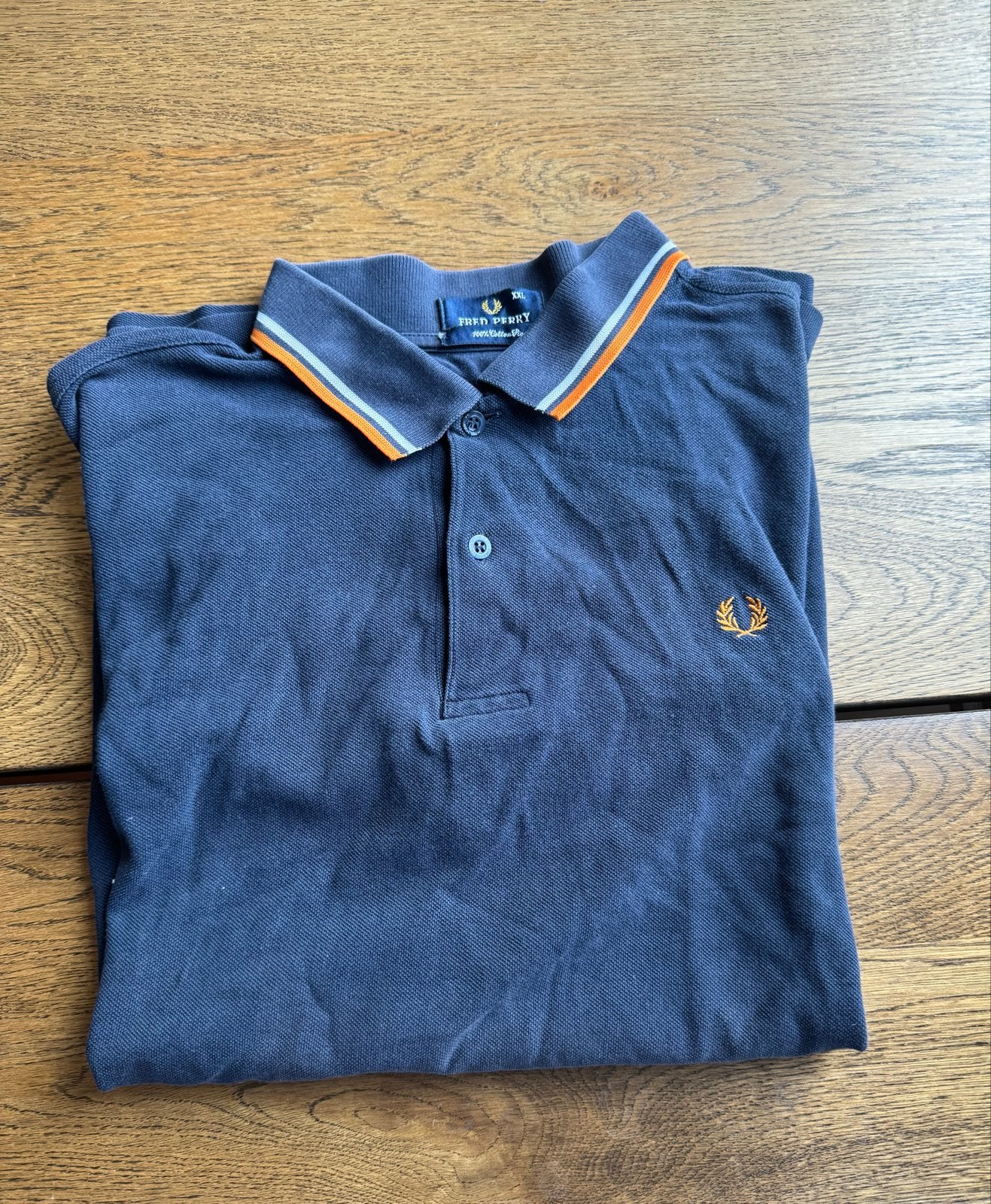 Fred Perry Polo Shirt XXL - Donkerblauw met Oranje/Grijze st, Ophalen of Verzenden, Gedragen, Overige maten, Blauw