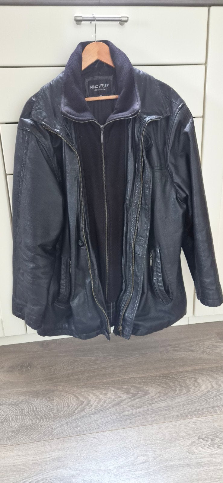 Mooie zwarte leren winterjas, Rino & Pelle., Ophalen of Verzenden, Maat 56/58 (XL), Zwart