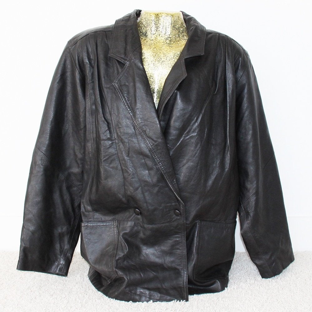 Schitterende Vintage Leren Dames Jas (Maat 44) € 75,-, Zwart, Maat 42/44 (L), Ophalen of Verzenden, Vintage