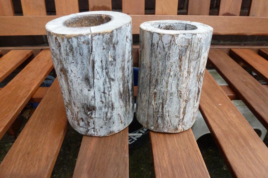 Houten waxine licht 15 cm hoog, Gebruikt, Ophalen of Verzenden, Hout, Kandelaar