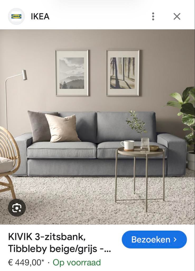 KIVIK 3-zitsbank, Tibbleby beige/grijs, Ophalen, Gebruikt, Driepersoons, 75 tot 100 cm