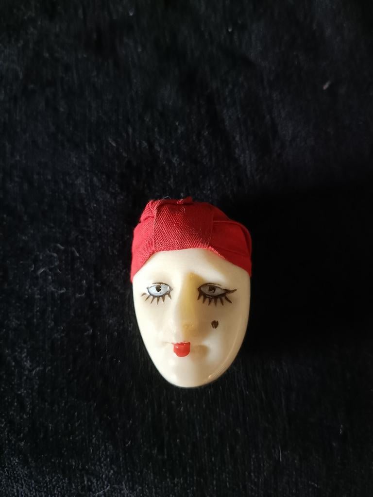 Vintage Art Deco Celluloid Broche Harlekijn Jaren '80, Sieraden, Tassen en Uiterlijk, Overige materialen, 4 tot 7 cm, Gebruikt