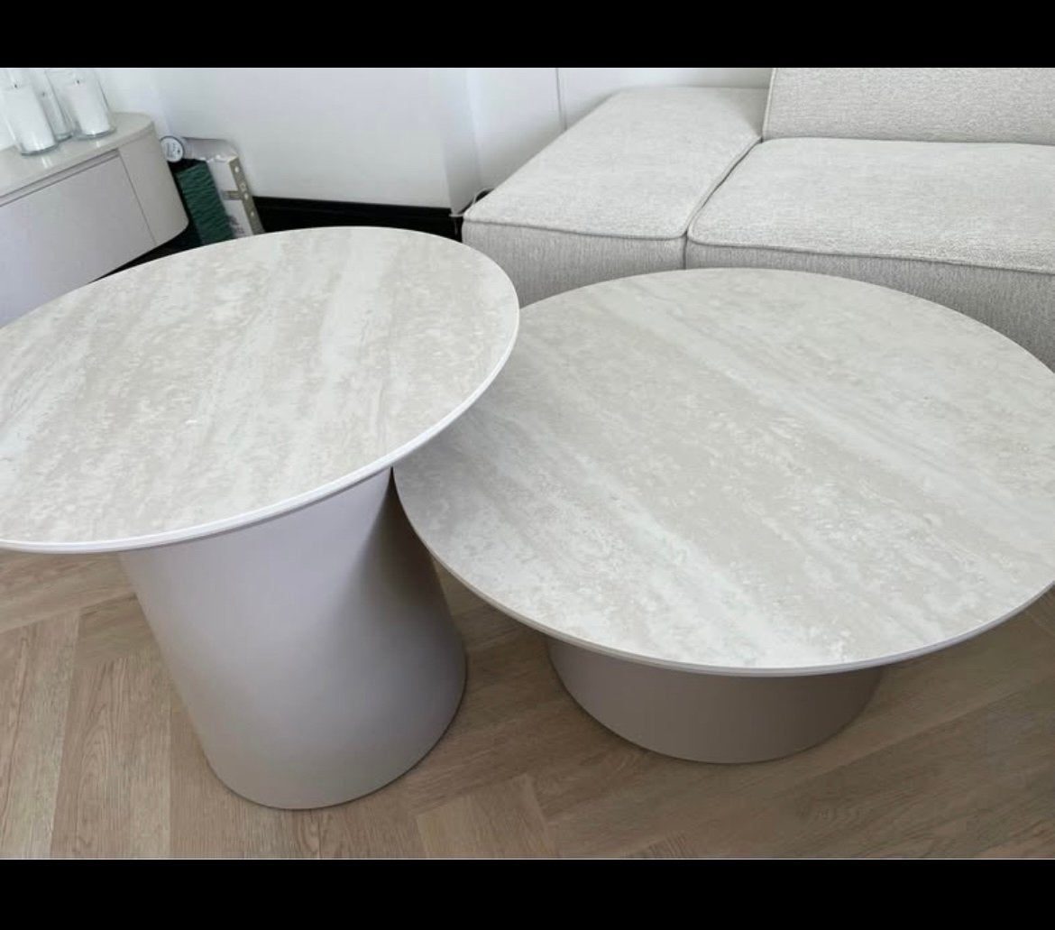 Set 1 beige ronde salontafel- Isabella Coffee, Huis en Inrichting, Tafels | Salontafels, Ophalen, Nieuw, Rond, Overige materialen