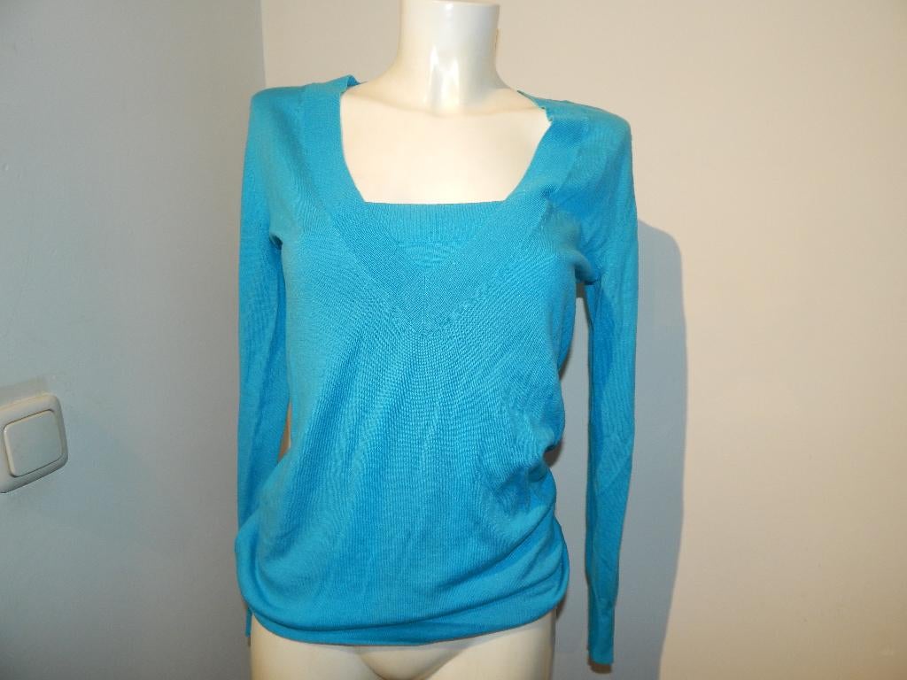 Marccain azuur turquoise trui wol zijde cashmere N3/M, Kleding | Dames, Truien en Vesten, Gedragen, Maat 38/40 (M), Blauw, Verzenden