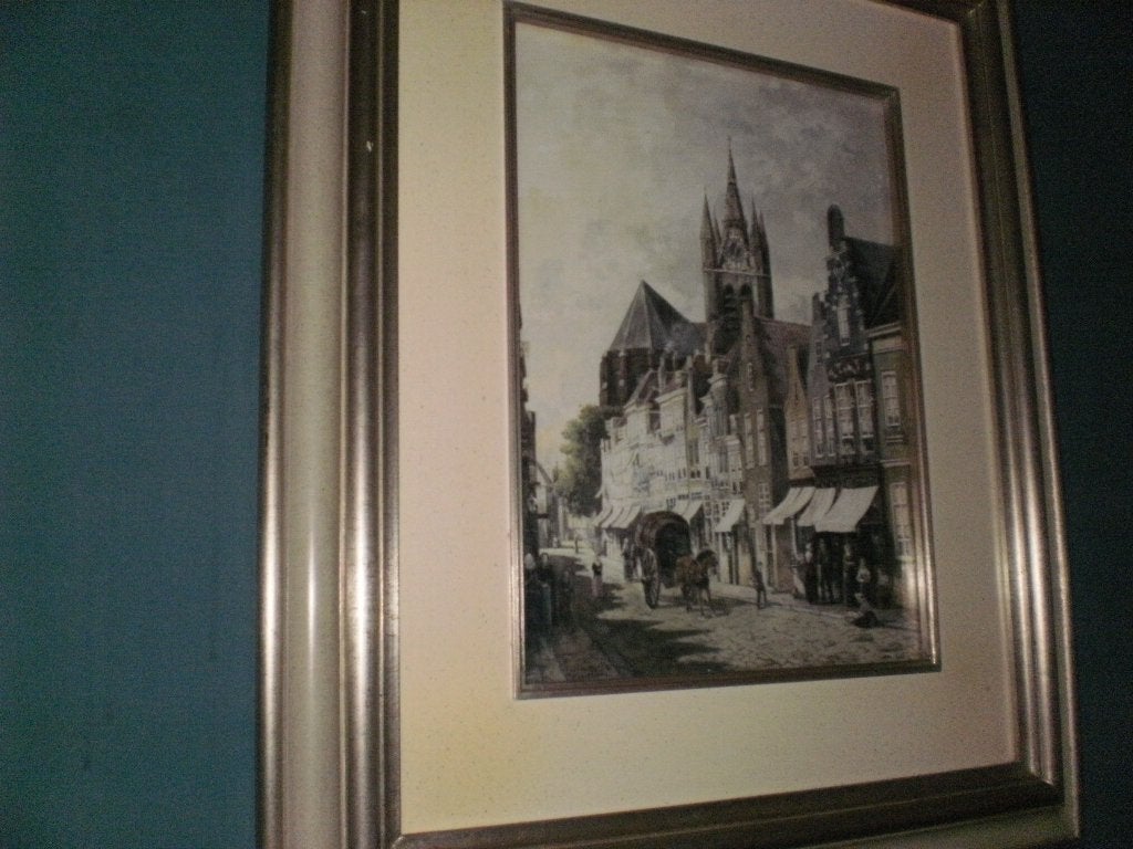 aquarel van delft, Antiek en Kunst, Ophalen of Verzenden, Achter glas