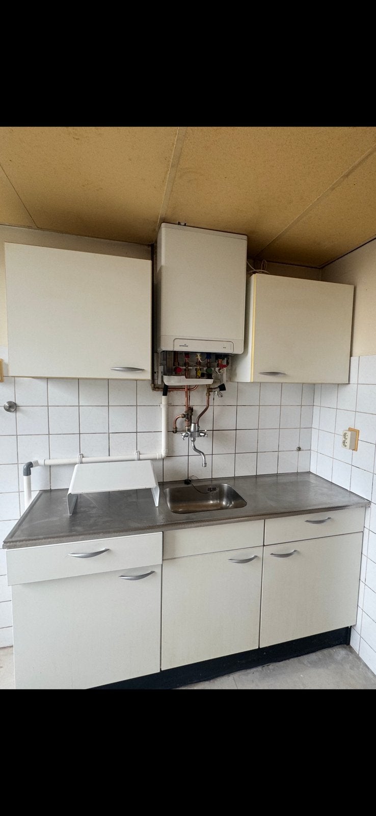Keukenblok 1.70 incl rvs blad en bovenkasten, Huis en Inrichting, Ophalen, Zo goed als nieuw, Wit, Enkelwandige keuken