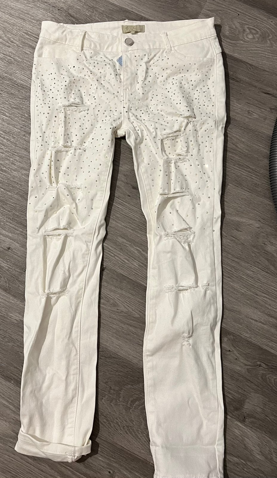 Off white jeans met gaten en strass Josh V, Ophalen of Verzenden, Zo goed als nieuw, Wit, W28 - W29 (confectie 36)
