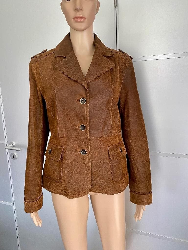 H759 mt. 40=M echt leren jasje jas blazer colbert bruin leer, Bruin, Ophalen of Verzenden, Zo goed als nieuw, Jasje