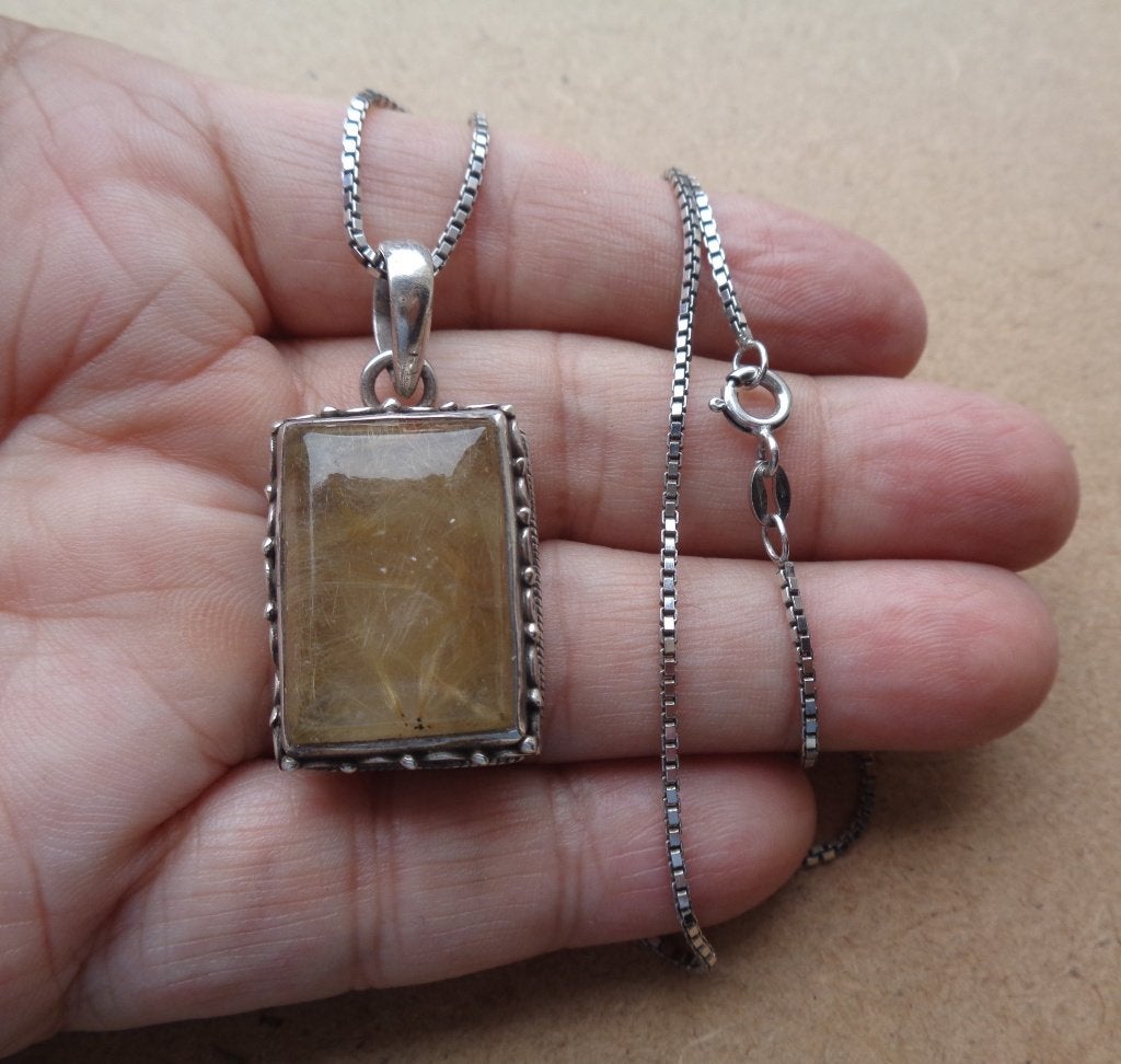 zilveren ketting met hanger rutiel kwarts [448], Verzenden, Zo goed als nieuw, Met edelsteen, Zilver