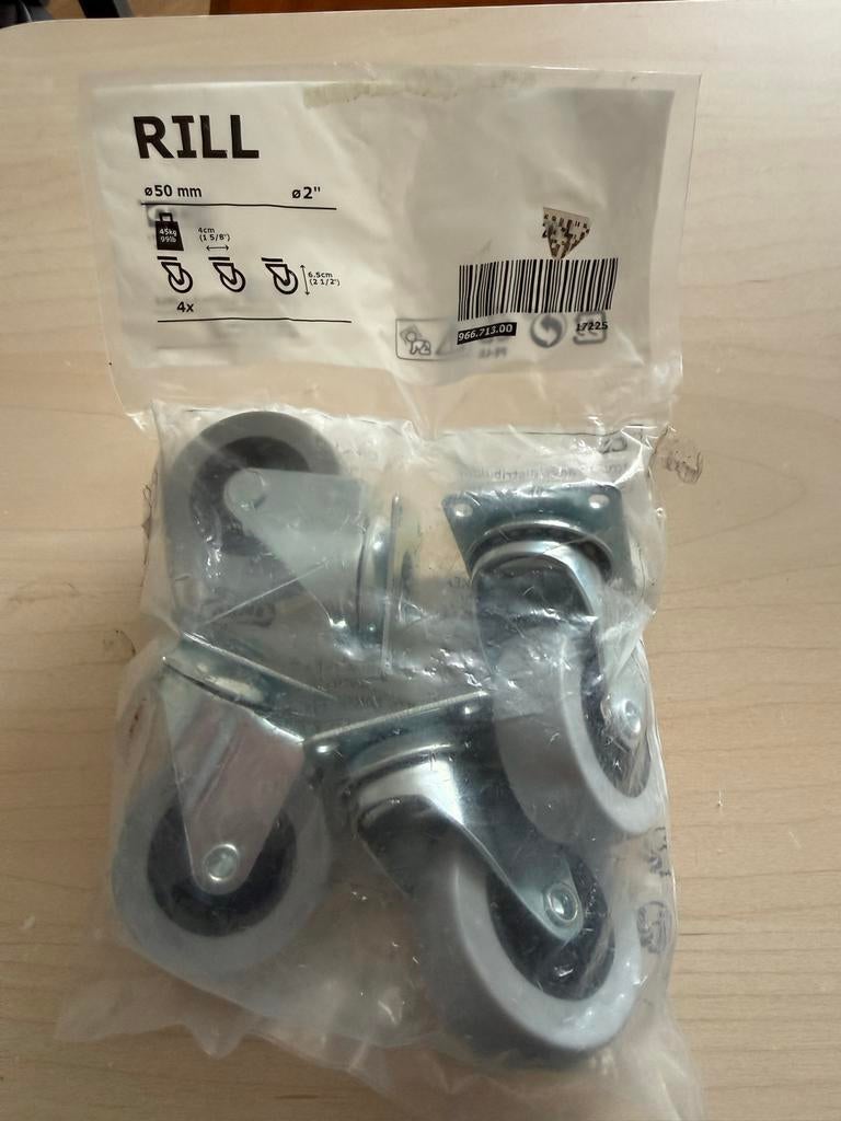 IKEA RILL Zwenkwielen 50mm - Set van 4, Doe-het-zelf en Verbouw, Ophalen of Verzenden, Nieuw