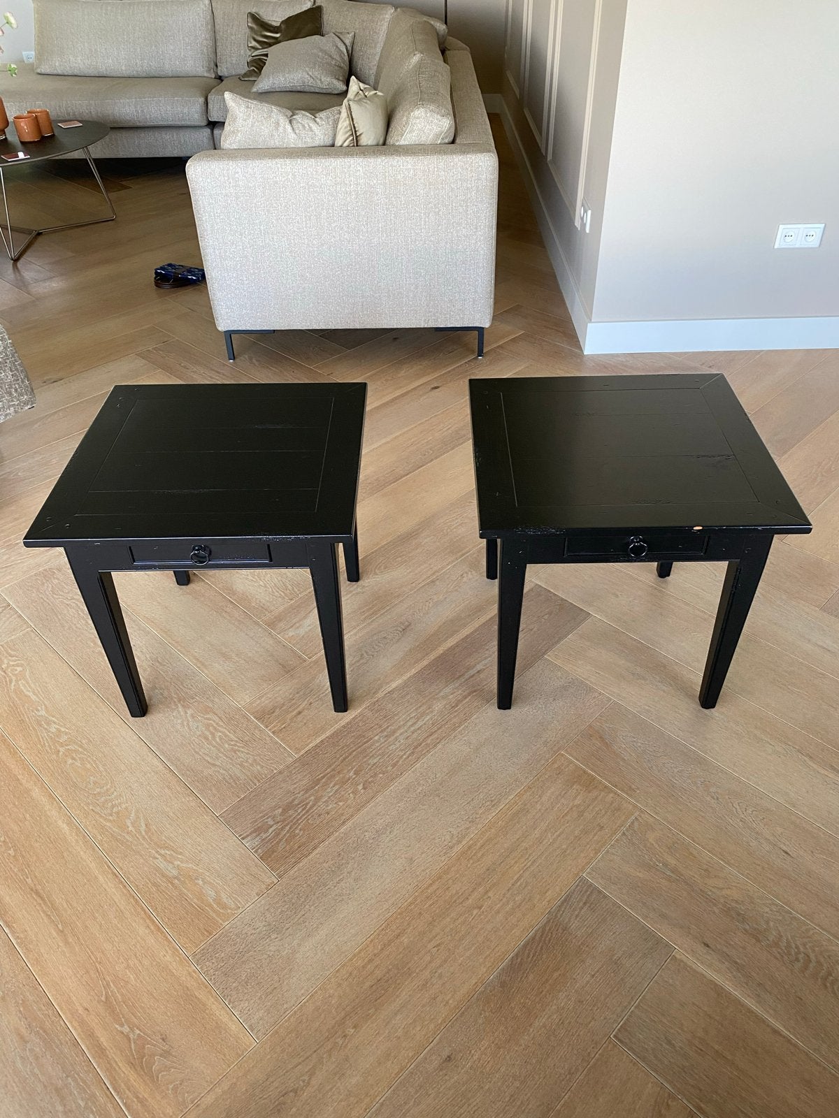 Kersenhouten bijzettafels (set van 2), Huis en Inrichting, 45 tot 60 cm, Gebruikt, Hout, 55 tot 75 cm