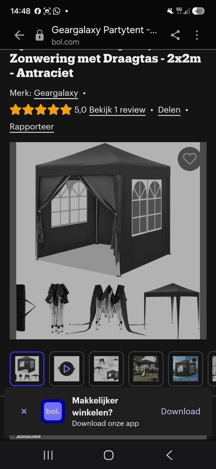 Partytent 2x2m Zwart - Nieuw in Verpakking, Partytent, Minder dan 4 meter, Nieuw, 2 meter of meer