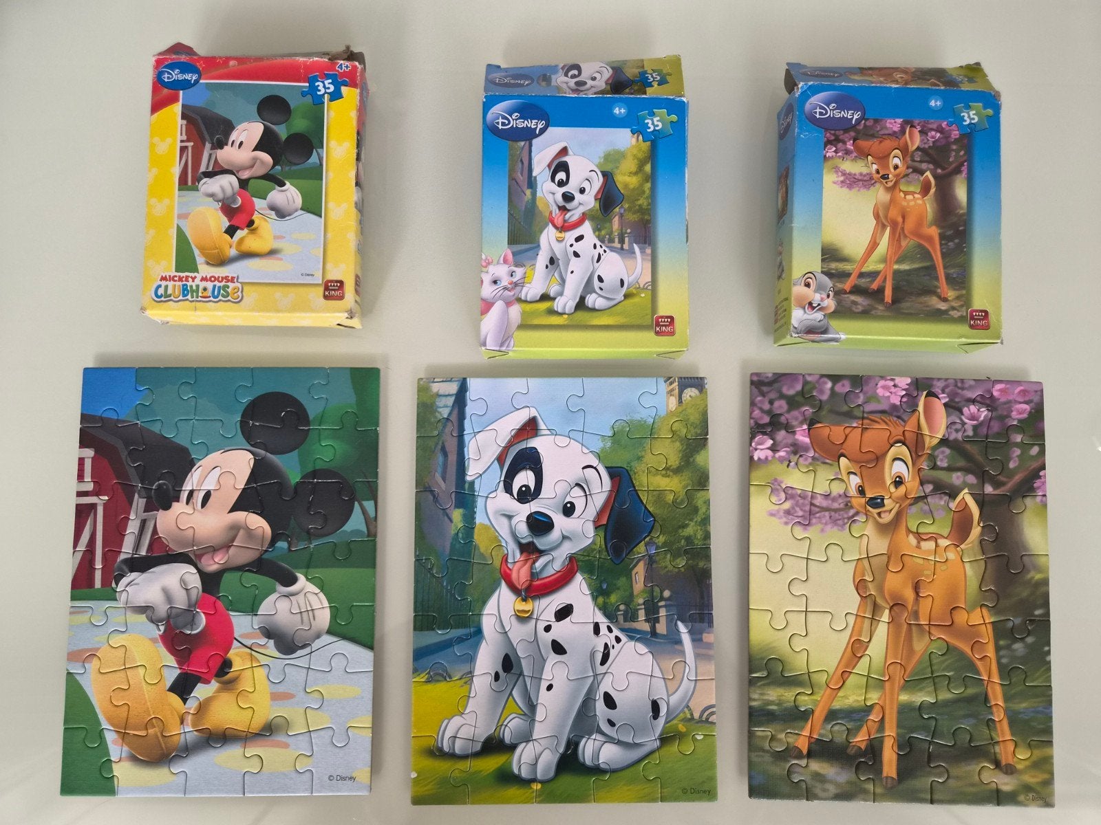 Disney Puzzels: Mickey, 101 Dalmatiërs,Bambi (3x 35 stukjes), Ophalen of Verzenden, 10 tot 50 stukjes, Gebruikt, 2 tot 4 jaar