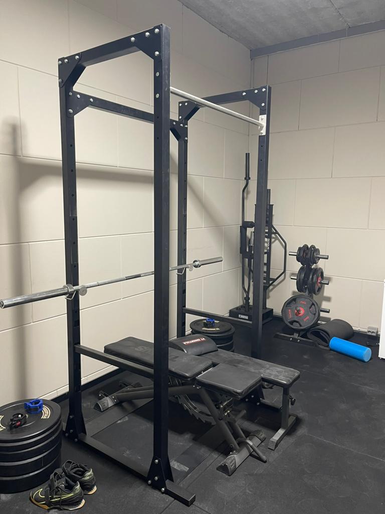 Complete Home Gym Set: Squat Rek, Gewichten, Bankjes & Meer, Sport en Fitness, Ophalen, Gebruikt, Armen, Fitnessbank