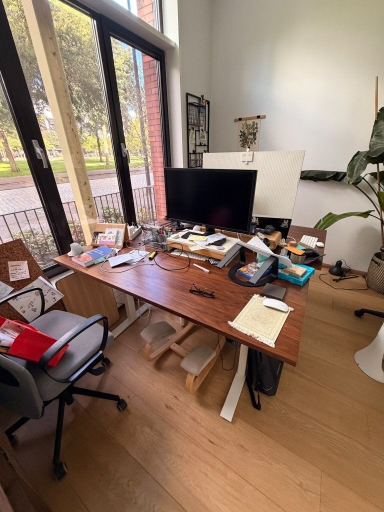Elektrisch zit-sta bureau 160x80 - IKEA/FlexiSpot, Ophalen, Zit-sta bureau, Gebruikt, Hout