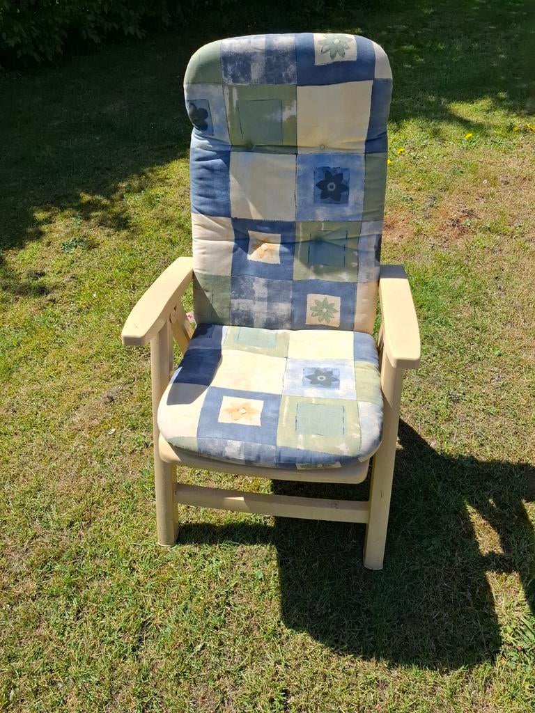 Verstelbare tuinstoel met kussen, Tuin en Terras, Tuinstoelen, Gebruikt, Kunststof, Verstelbaar, Ophalen of Verzenden
