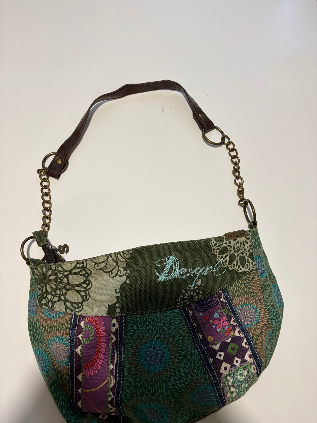 Vintage Desigual Schoudertas / Hobo Bag - Groen, Ophalen of Verzenden, Gebruikt, Groen, Schoudertasje