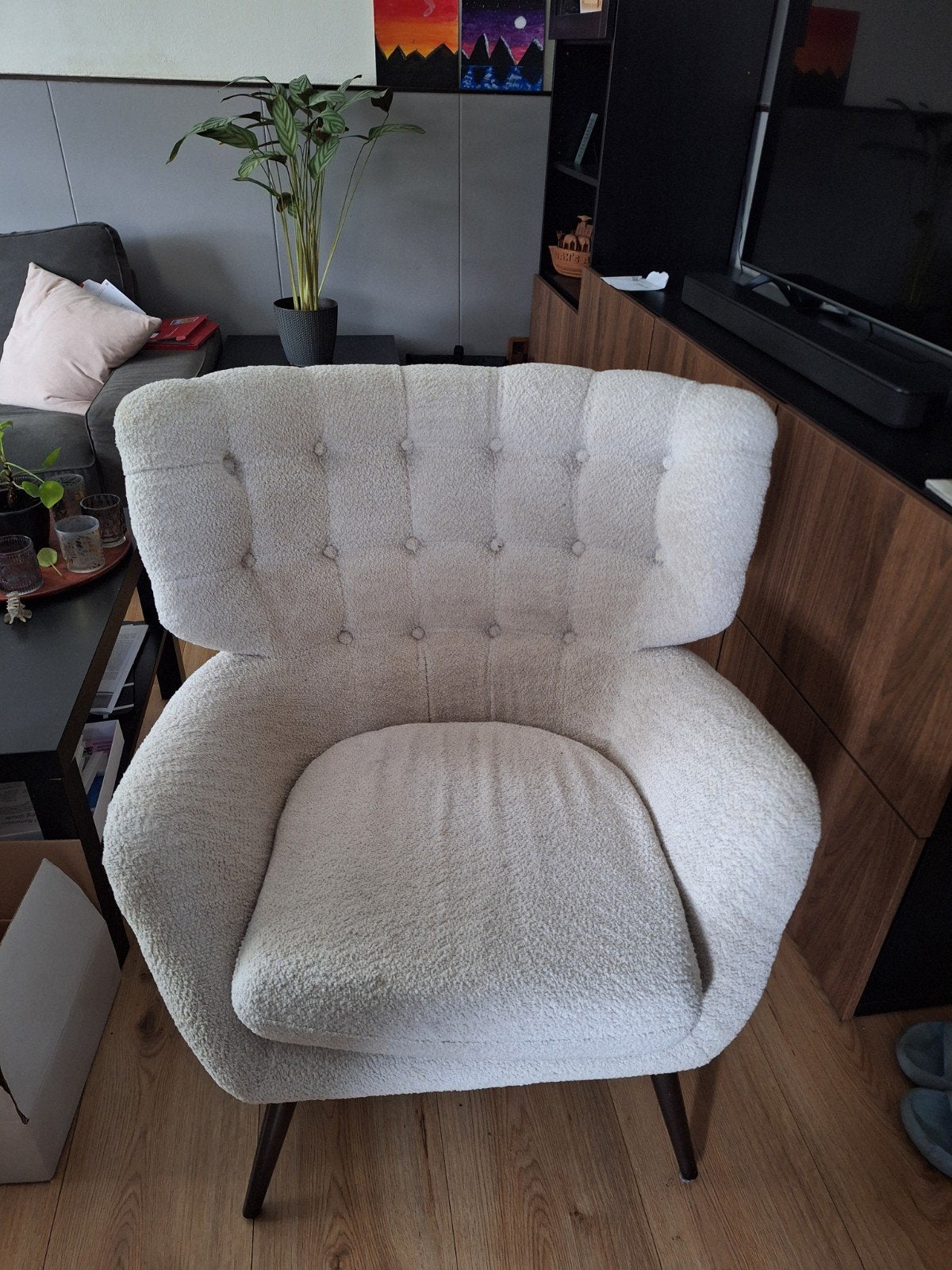 Bouclé fauteuil - Crème, Ophalen, 75 tot 100 cm, Stof, 75 tot 100 cm