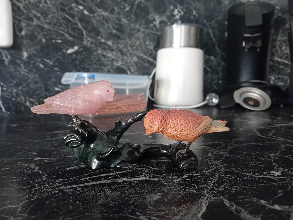 Decoratieve vogels op tak - roze en bruin, Ophalen of Verzenden