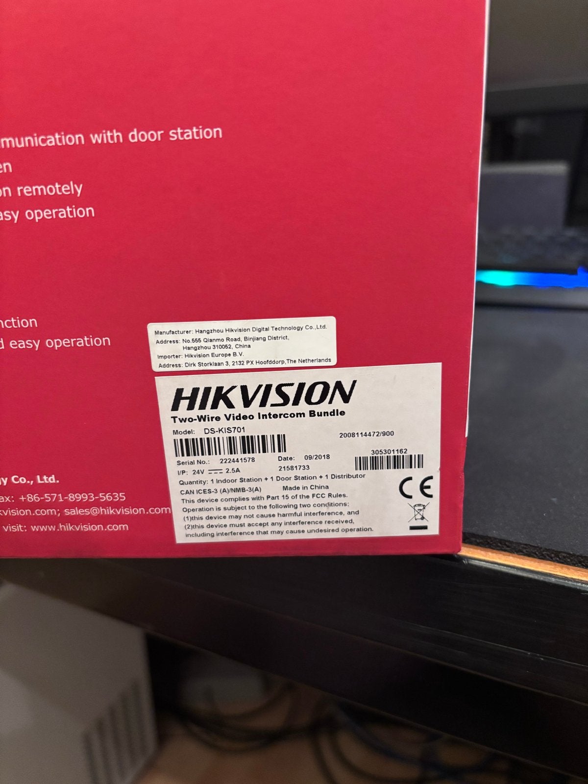 Hikvision DS-KIS701 Twee-draads Video Intercom Kit, Ophalen of Verzenden, Zo goed als nieuw, Buitencamera