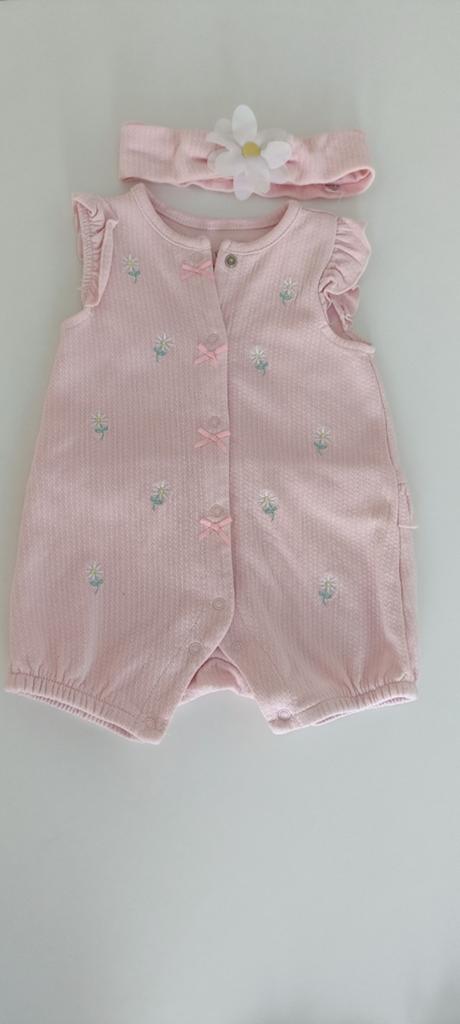 Schattige Roze Romper met Bloemen en Hoofdbandje, Kinderen en Baby's, Babykleding | Overige, Ophalen of Verzenden, Zo goed als nieuw