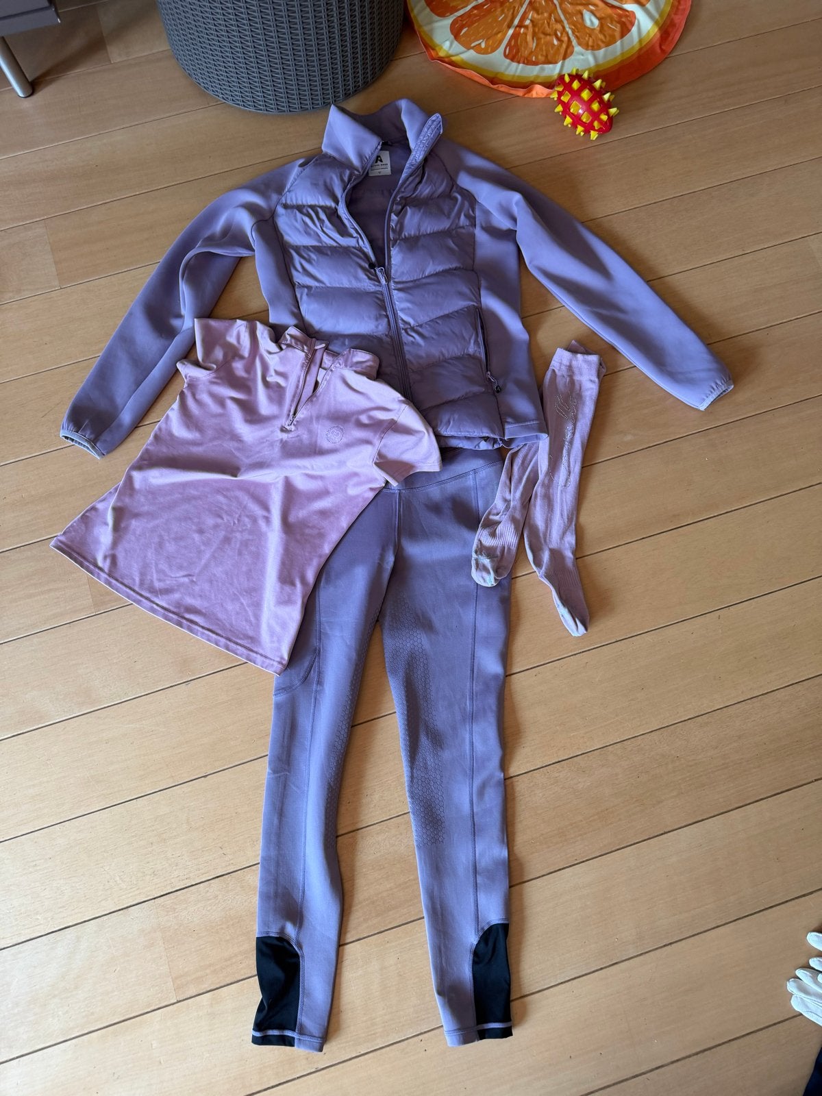 Paardrijkleding setje Paars, Maat 164 / S, Dieren en Toebehoren, Paardrijkleding, Ophalen, Paars, Zo goed als nieuw, Met grip