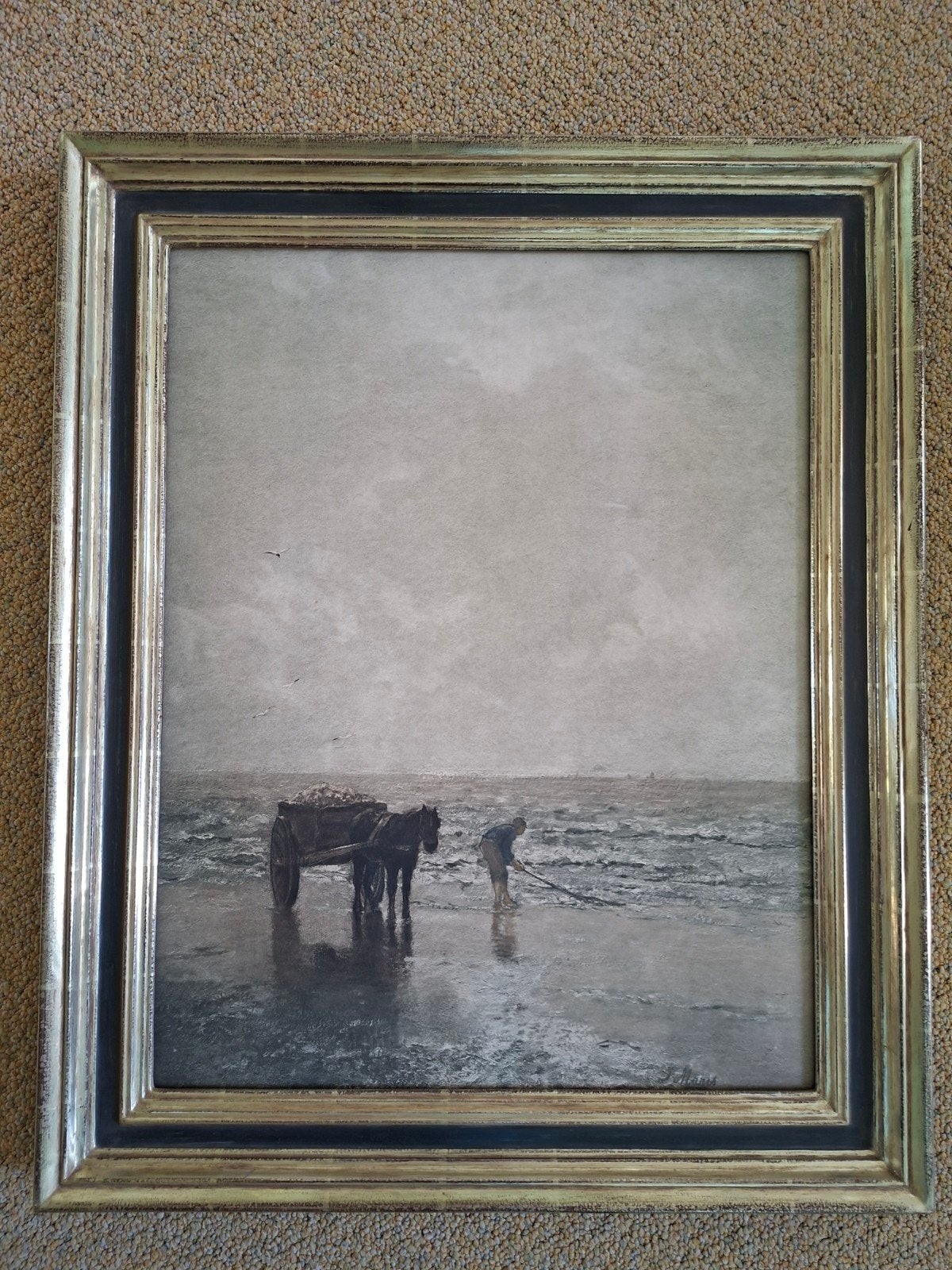 Jacob Maris/ 'schelpenvisser op Scheveningen'/oude steendruk, Antiek en Kunst, Ophalen of Verzenden