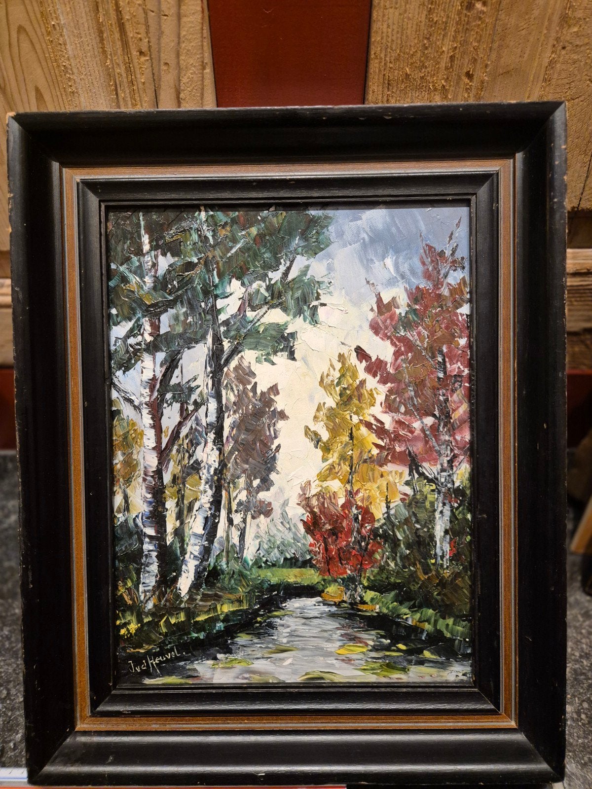 Klassiek vintage schilderij gesigneerd eind 20e eeuw, Antiek en Kunst, Doek, Ophalen of Verzenden, Landschap, Olieverf