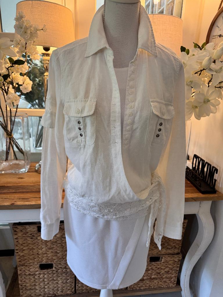 Witte linnen blouse Anna, 40/M, ZGAN., Verzenden, Zo goed als nieuw, Maat 38/40 (M), Wit