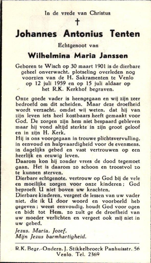 Tenten Johannes Antonius Wisch 1901-1959 Venlo, Ophalen of Verzenden
