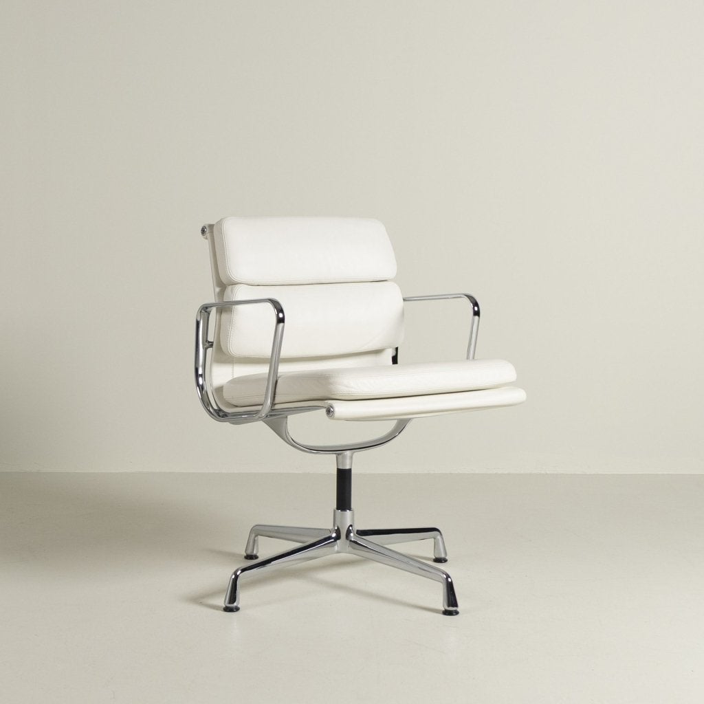 Vitra EA 208 Soft Pad Stoel Wit Leer - Chroom, Vitra, Zo goed als nieuw, Niet ingevuld, Niet ingevuld
