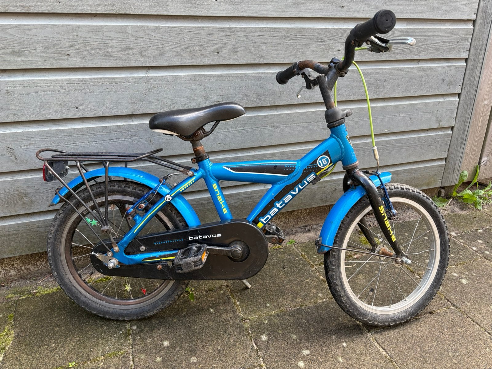 Batavus Snake 16”, blauw, Ophalen, Zijwieltjes, Velgrem, 16 tot 20 inch
