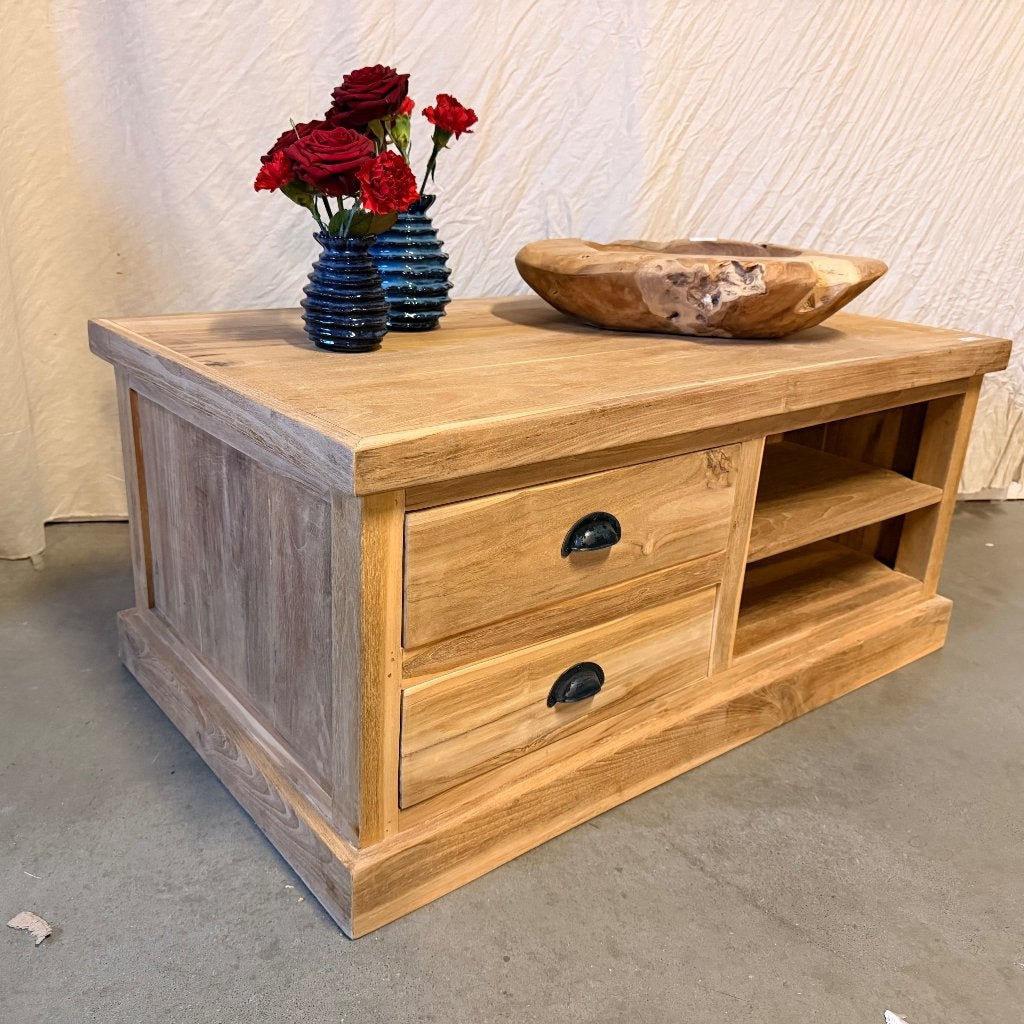 salontafel teak met 4 lades - 100 x 60 cm - Gratis bezorgd, TTM Wonen, Meubels – (Perzische) Tapijten en Woonaccessoires, 100 tot 150 cm