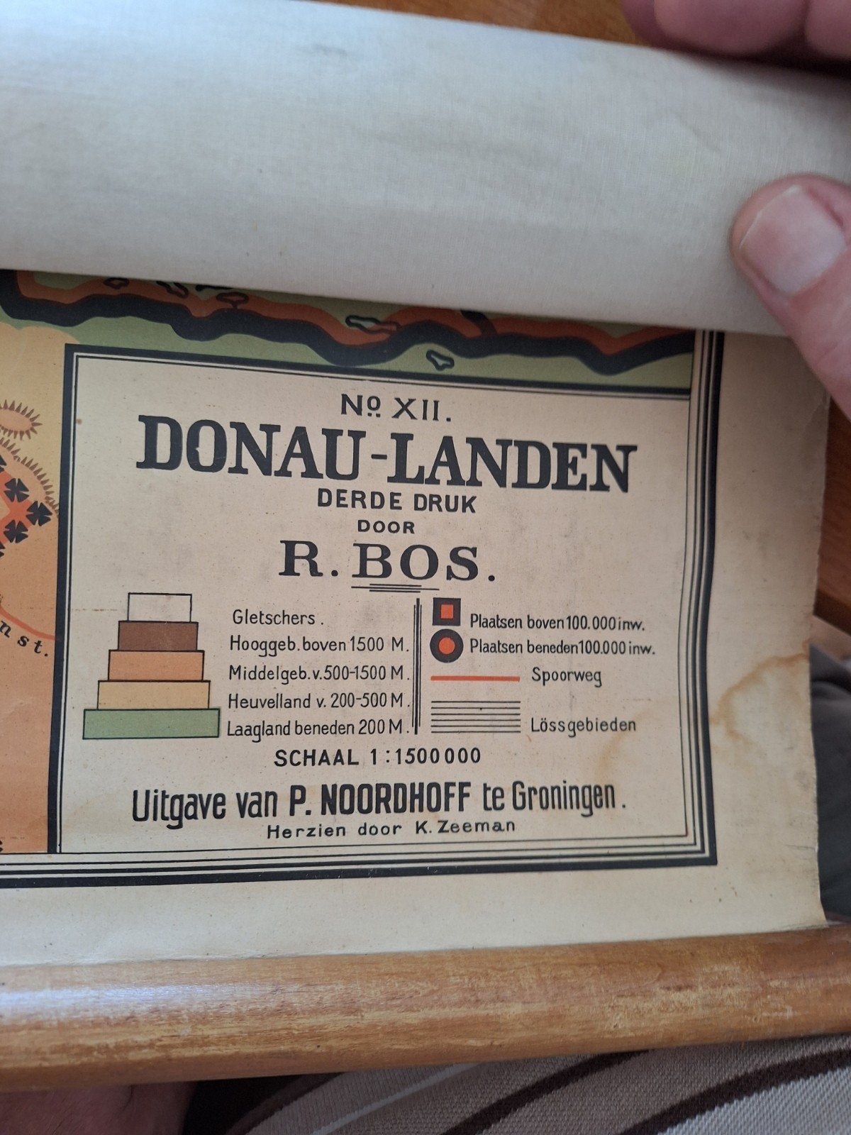 Antieke kaart Donau-Landen, 3e druk door R. Bos, Boeken, Europa Overig, Landkaart, 1800 tot 2000, Ophalen