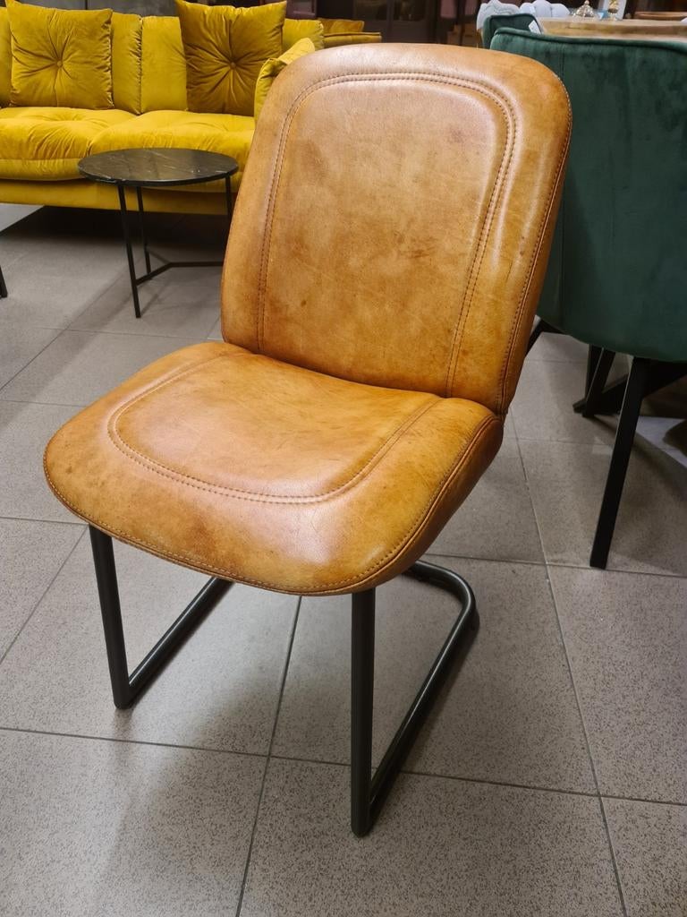 Nieuwe eetkamerstoel leer cognac op slede 5stuks €70p/st, Ophalen, Industrieel landelijk barok brocante koloniaal boheems vintage