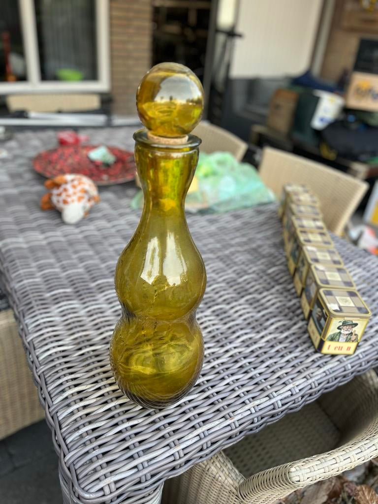 Glazen karaf, amberkleurig, met stop, Empoli stijl jaren 60-, Ophalen