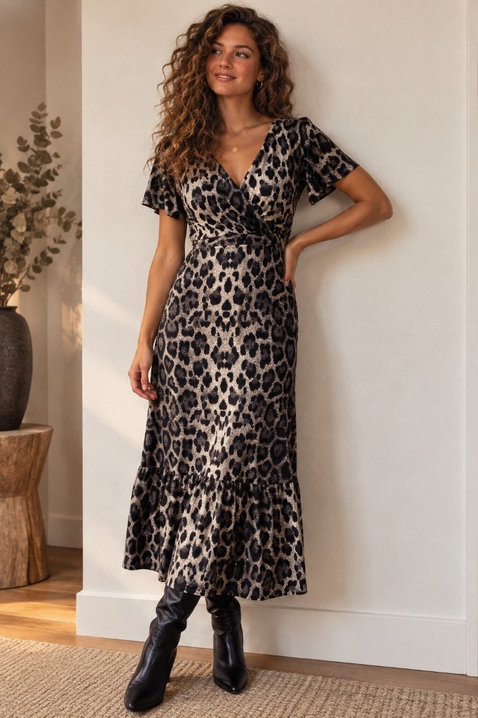 Smashed Lemon Eva dress leopard grey white 38 40 Topvintage, Maat 38/40 (M), Verzenden, Zo goed als nieuw, Smashed Lemon