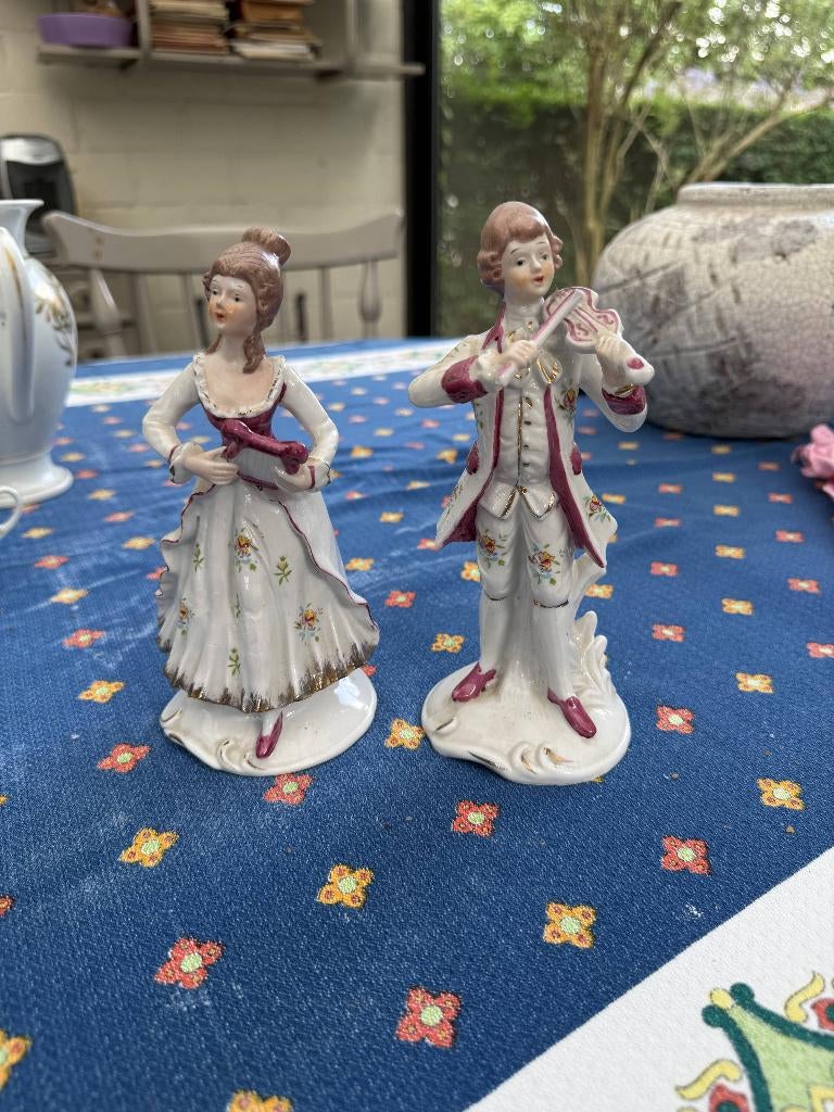 Antiek Porseleinen Muzikantenpaar Rococo Stijl, Ophalen of Verzenden